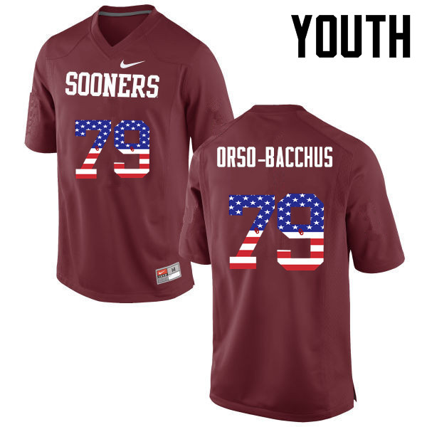 Youth Oklahoma Sooners #79 Dwayne Orso-Bacchus College Football USA Flag Fashion Jerseys-Crimson - Click Image to Close